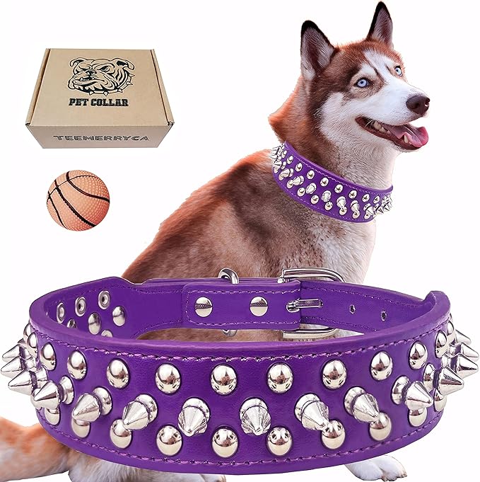 TEEMERRYCA Adjustable PU Leather Spiked Studded Dog Collars by TEEMERRYCA