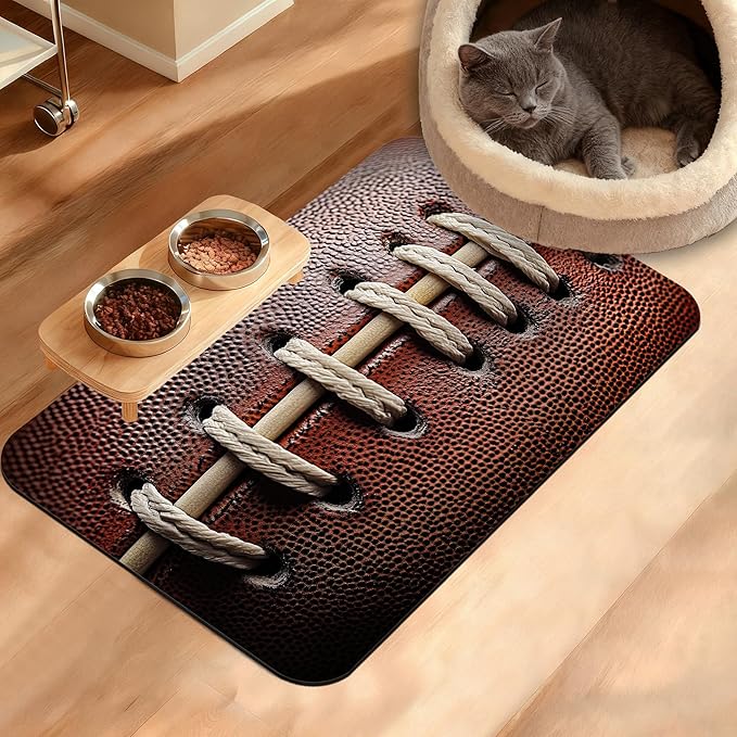 Football Texture Feeding Mat, Laces Stripes Absorbent Quick-Dry Cat Dog Food by Unknown