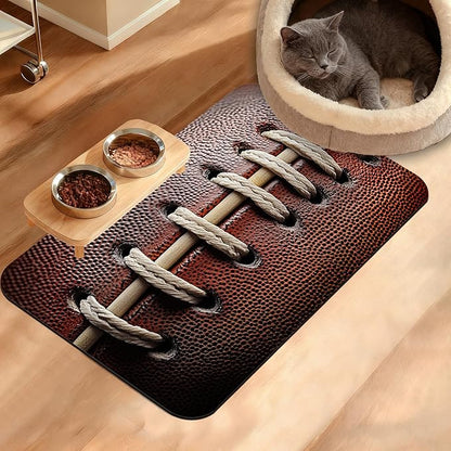 Football Texture Feeding Mat, Laces Stripes Absorbent Quick-Dry Cat Dog Food by Unknown
