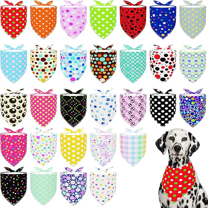 30 Pack Large Polka Dot Dog Bandanas Stitch Dog Bandana Bulk Reversible Print by Bestwishforyou
