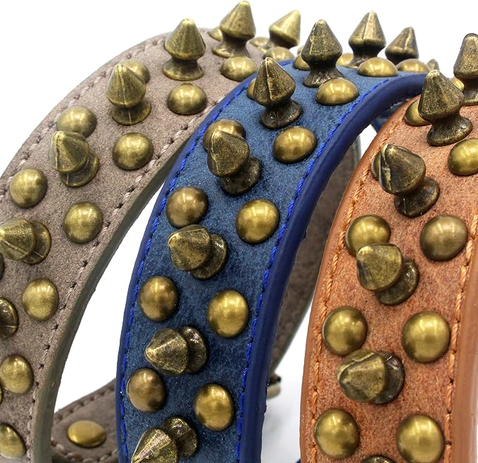 Spiked Dog Collar Soft Pu Leather Mushrooms Rivet Spike Studded Puppy - Image 3