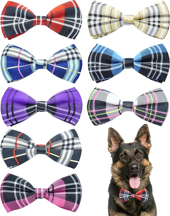 PET SHOW 8 Pack Plaid Big Dogs Collar Bow Ties by PETSHOW