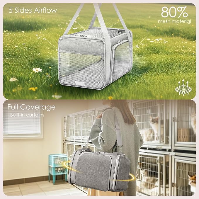 Top and 2 Sides Expandable Cat Carrier 18x11x11, TSA Airline Approved Dog - Image 3