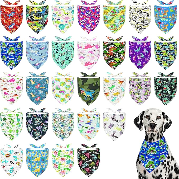 30 Pack Large Dinosaurs Dog Bandanas Stitch Dog Bandana Bulk Reversible Print by Bestwishforyou