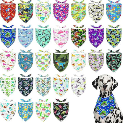 30 Pack Large Dinosaurs Dog Bandanas Stitch Dog Bandana Bulk Reversible Print by Bestwishforyou