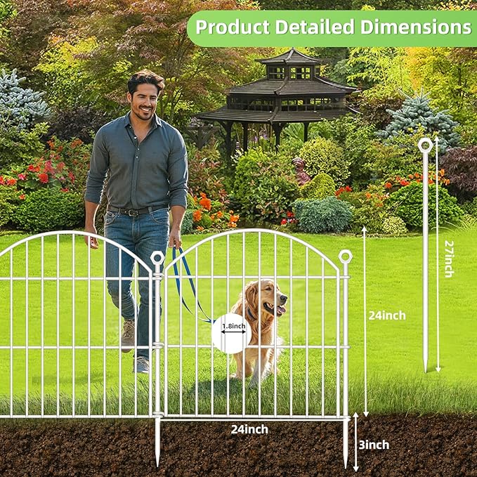 Decorative Garden Fence 24in x20ft, 10 Pack No Dig Fence Animal Barrier - Image 2