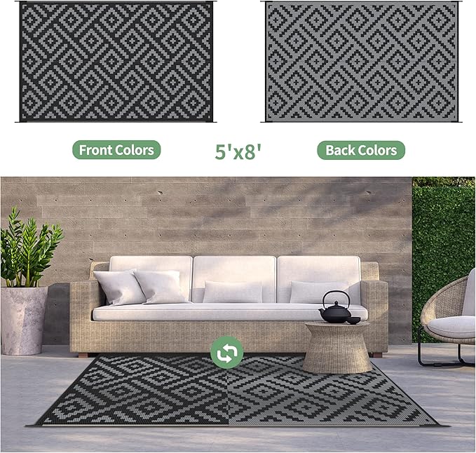 GENIMO Outdoor Rug for Patio Clearance, Reversible Plastic Camping Rugs - Image 2