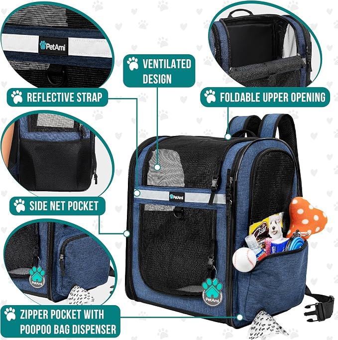 PetAmi Dog Backpack Carrier for Small Large Cat, Ventilated Pet Hiking Backpack - Image 3