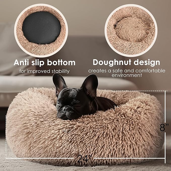 Dogs Bed for Small Dogs, Anti-Anxiety Washable Round Bed - Image 3