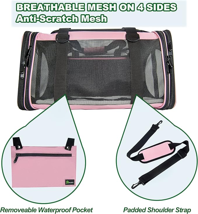 Soft-Sided Pet Carrier for Cats Small Dogs of 15 Lbs Medium Pink - Image 6