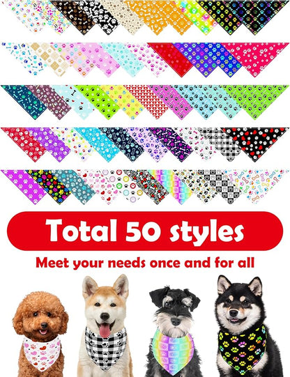 PET SHOW 50 Pack Paw Pattern Big Dog Bandanas Bulk XL Washable Triangle Bibs - Image 3