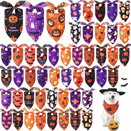 Abbylike 50 Pcs Halloween Dog Bandanas Bulk Pumpkin Bandanas by Abbylike