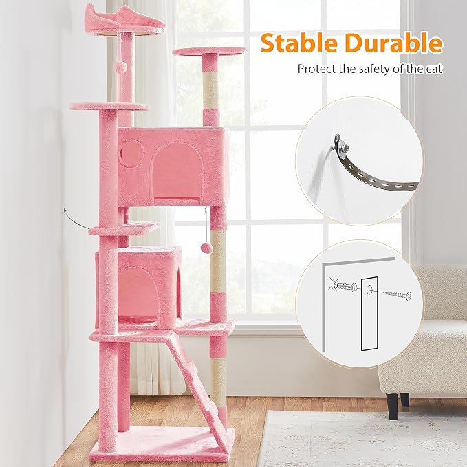 Yaheetech XL Cat Tree, 80in Multi-Level Cat Tower w/Scratching Posts, Double - Image 6