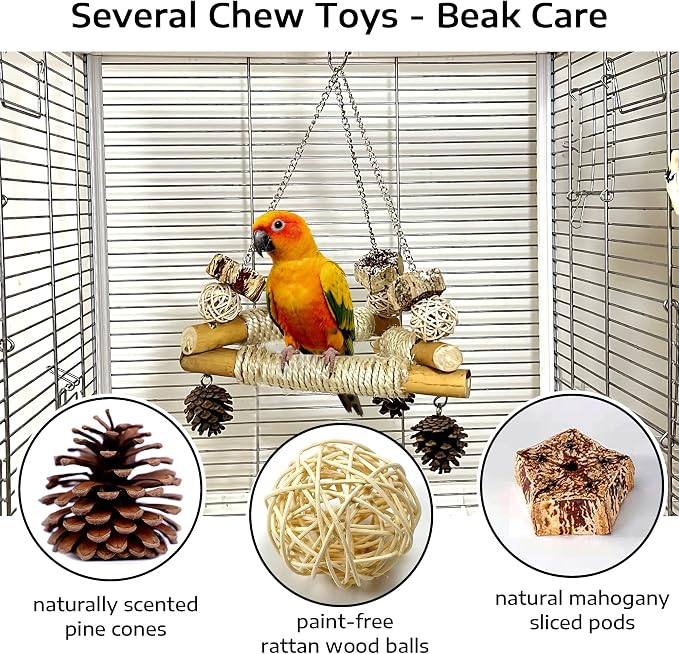 Large Bird Swing for Cage with Chew Toys, 3 Sisal-Wrapped Bird Perches & Stable - Image 4