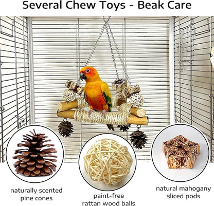 Large Bird Swing for Cage with Chew Toys, 3 Sisal-Wrapped Bird Perches & Stable - Image 4