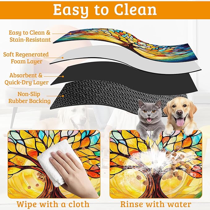 Tree of Life Feeding Mat, Colorful Tree Absorbent Quick-Dry Cat Dog Food and - Image 5