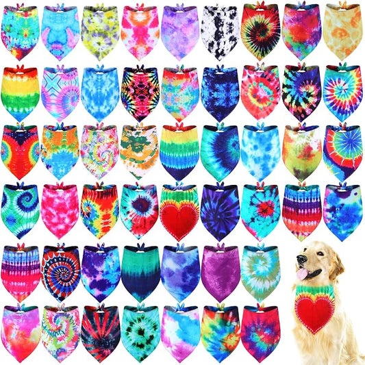 Silkfly 50 Pcs Summer Tie Dye Dog Bandanas Bulk Pet Scarf Grooming Salon by Silkfly