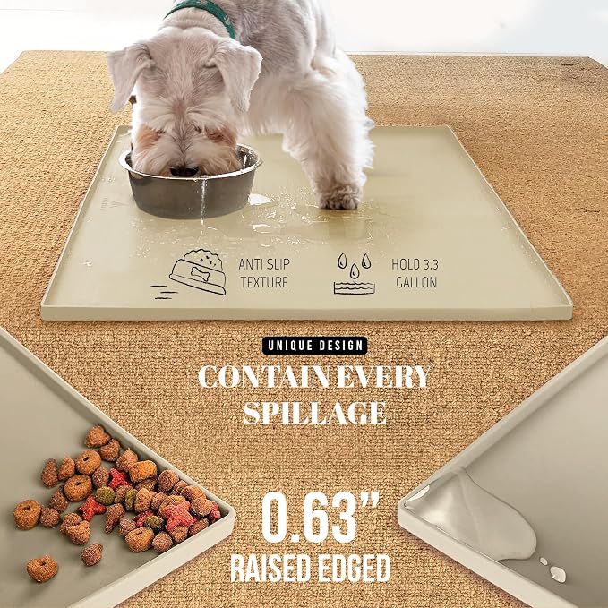AVERYDAY 100% Waterproof Thicker Silicone Dog Food Mat, 0.63'' Raised Edge Bowl - Image 3