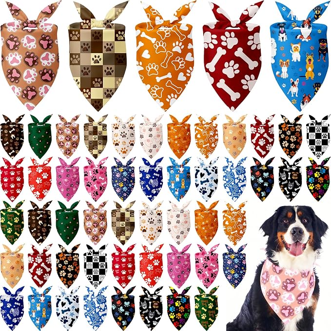 Kacctyen 50 Pcs Dog Bandanas Bulk Large Bandanas by Kacctyen