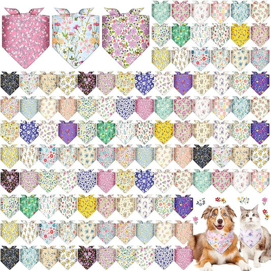 Reginary 120 Packs Spring Dog Bandanas Bulk Flower Dog Scarf Adjustable Holiday by Reginary