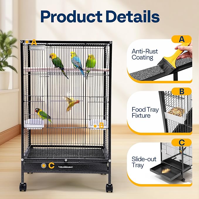 VIVOHOME 30 Inch Height Wrought Iron Bird Cage - Image 3
