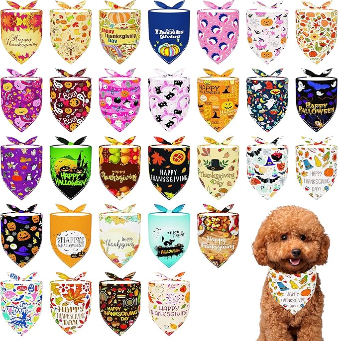 30 Pack Halloween Thanksgiving Dog Bandanas Bulk Stitch Dog Bandanas Small Dogs by Bestwishforyou
