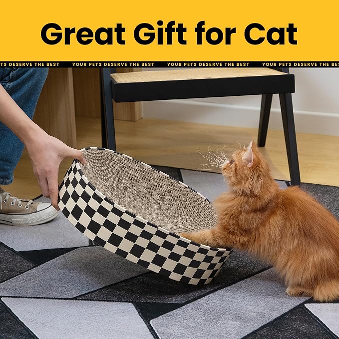 Cat Scratcher Cardboard, 2-in-1 Oval Scratching Pad & Lounge Bed, High-Density - Image 7