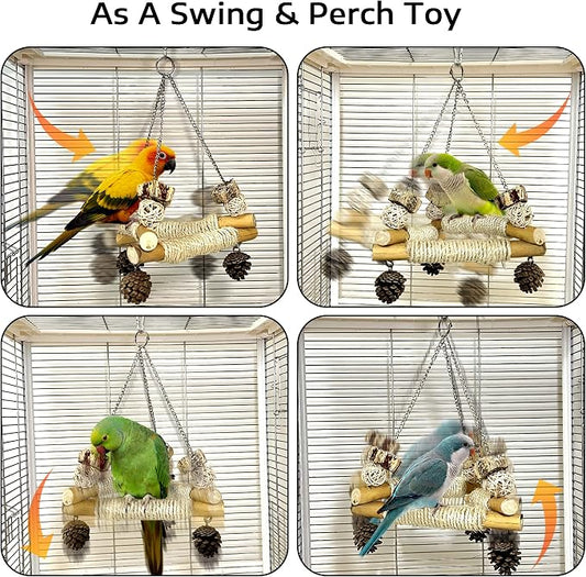 Large Bird Swing for Cage with Chew Toys, 3 Sisal-Wrapped Bird Perches & Stable - Image 2