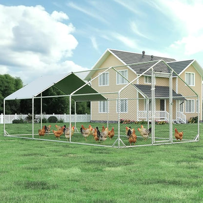 Large Metal Chicken Coop with Run Walk-in Poultry Cage Chicken Runs House Pen by 4ever2buy