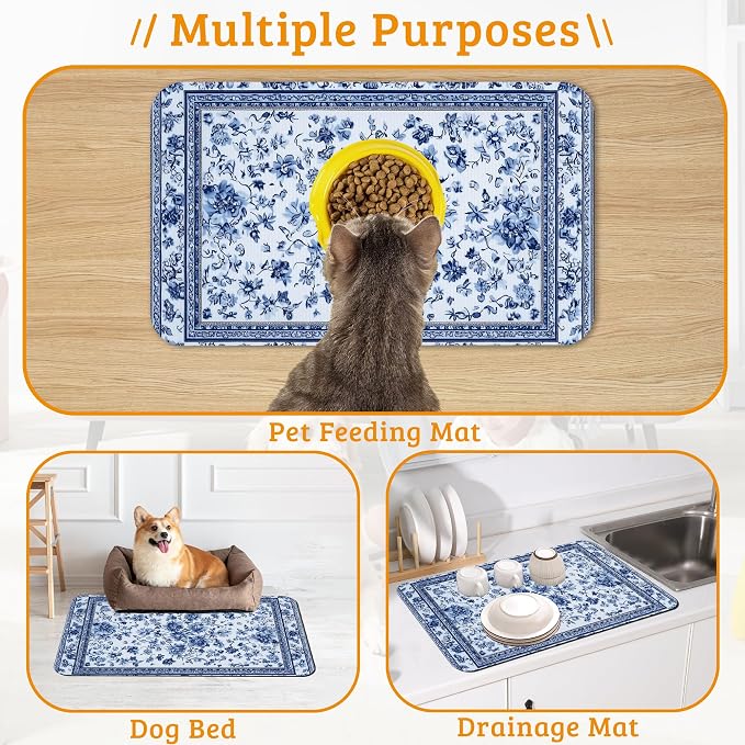 Blue Flower Dog Food Mat, Absorbent Pet Feeding Mat - Image 7