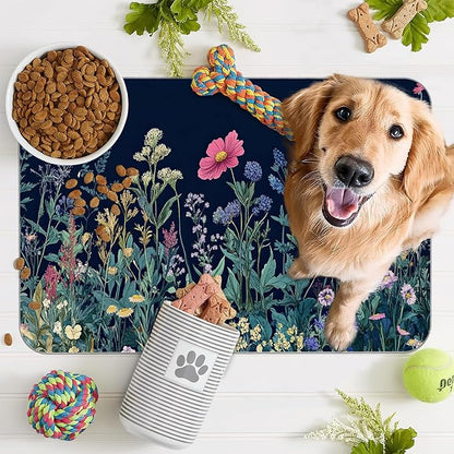 Wildflower Spring Floral Dog Cat Food Mat, Garden Flowers Absorbent Pet Feeding - Image 7