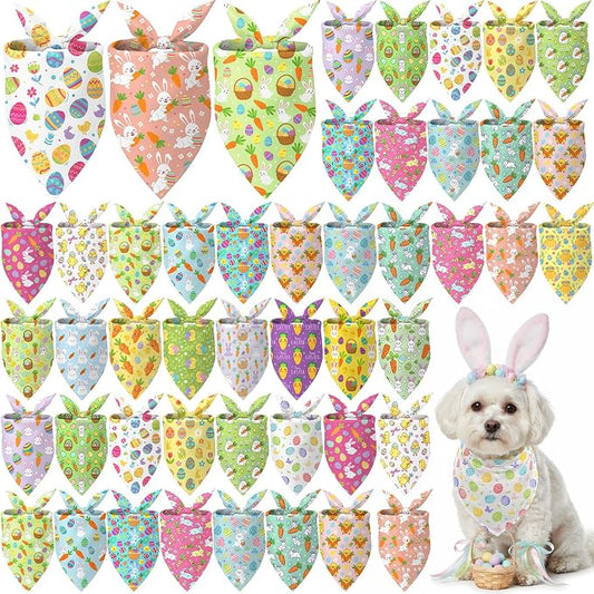 Abbylike 50 Pcs Easter Dog Bandanas Bulk Bunny Egg Carrot Bandanas by Abbylike