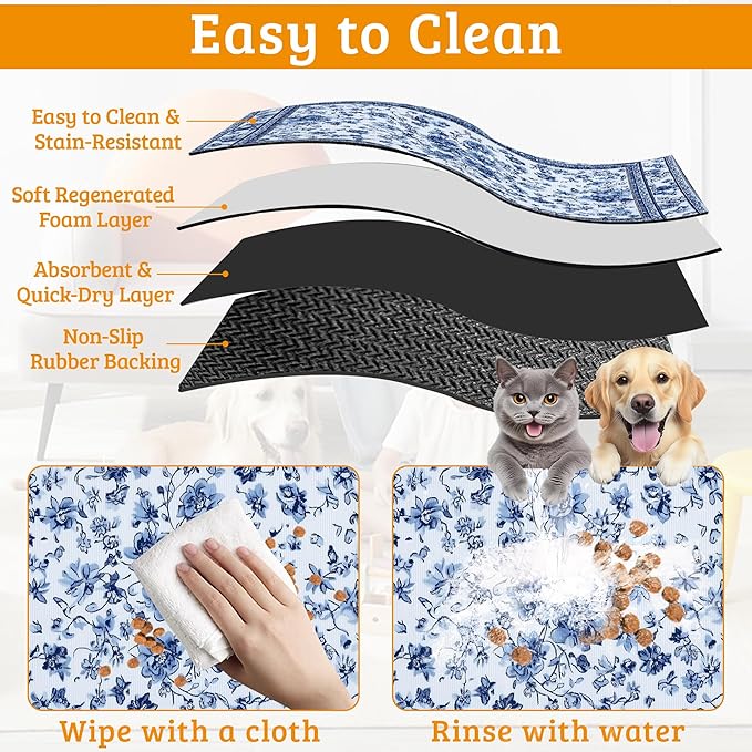 Blue Flower Dog Food Mat, Absorbent Pet Feeding Mat - Image 5
