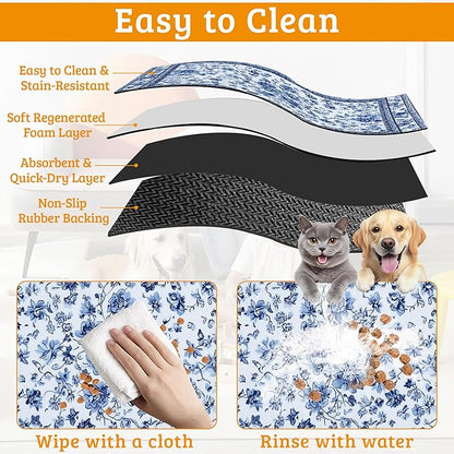 Blue Flower Dog Food Mat, Absorbent Pet Feeding Mat - Image 5