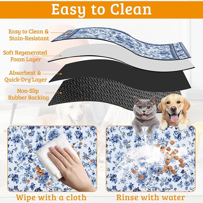 Blue Flower Dog Food Mat, Absorbent Pet Feeding Mat - Image 5