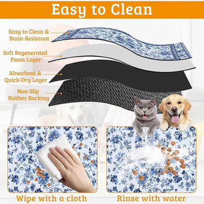 Blue Flower Dog Food Mat, Absorbent Pet Feeding Mat - Image 5