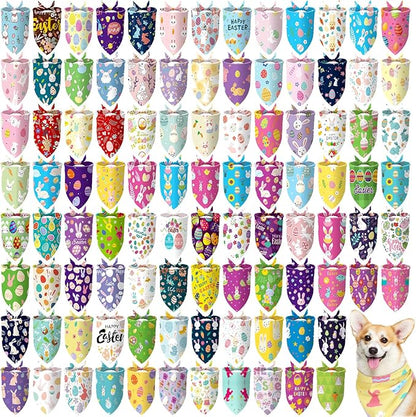 100 Pcs Easter Dog Bandanas Bulk Pet Bibs Colorful Triangle Scarf Pet Bandanas by Huhumy