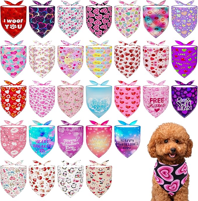 30 Pack Valentines Day Dog Bandanas Bulk by Bestwishforyou