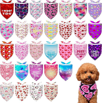 30 Pack Valentines Day Dog Bandanas Bulk by Bestwishforyou