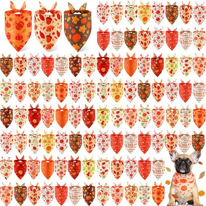 Chunful 100 Pieces Thanksgiving Dog Bandanas Bulk Fall Autumn Pet Bandanas by Chunful