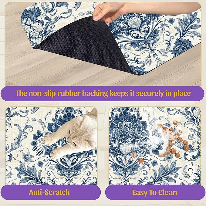Vintage Floral Paisley Pet Feeding Mat, Absorbent Dog Cat Bowl Pad, Quick Dry - Image 6