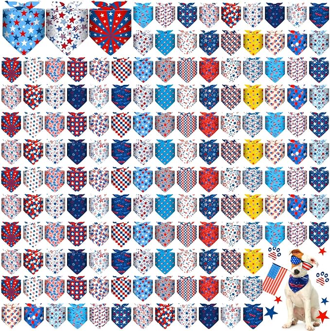 Aliceset 180 Pcs 4th of July Dog Bandanas Bulk Patriotic Dog Bandanas by Aliceset