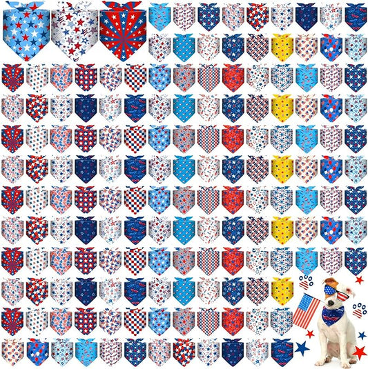 Aliceset 180 Pcs 4th of July Dog Bandanas Bulk Patriotic Dog Bandanas by Aliceset