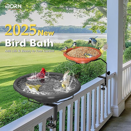 iBorn Bird Bath, Deck Mounted Bird Baths 12inch, Birdbath - Image 3