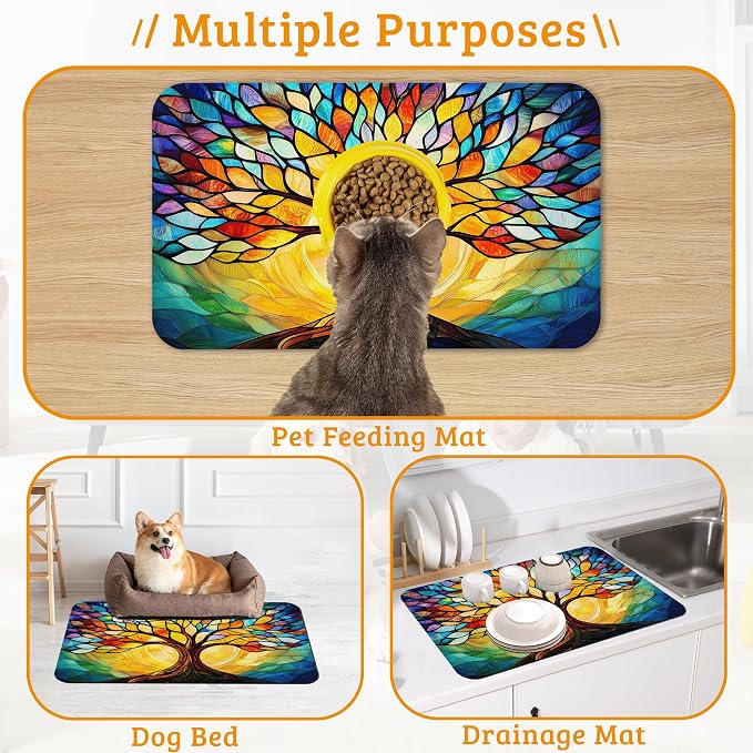 Tree of Life Feeding Mat, Colorful Tree Absorbent Quick-Dry Cat Dog Food and - Image 7