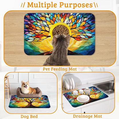 Tree of Life Feeding Mat, Colorful Tree Absorbent Quick-Dry Cat Dog Food and - Image 7