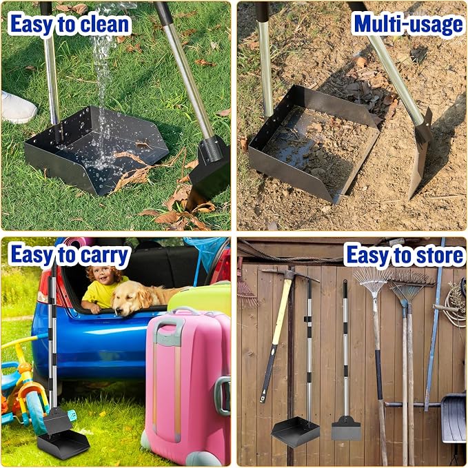 Dog Pooper Scooper, Tray Rake and Spade 3 Pack Poop Scoop Adjustable Long - Image 7