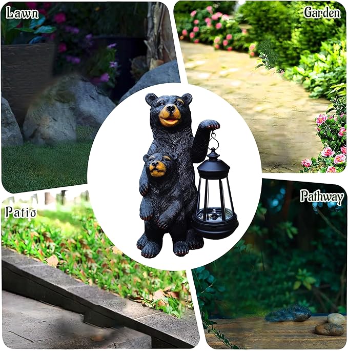Black Bear Solar Lantern Garden Statues，Loving Bear Figurine Lights - Image 8
