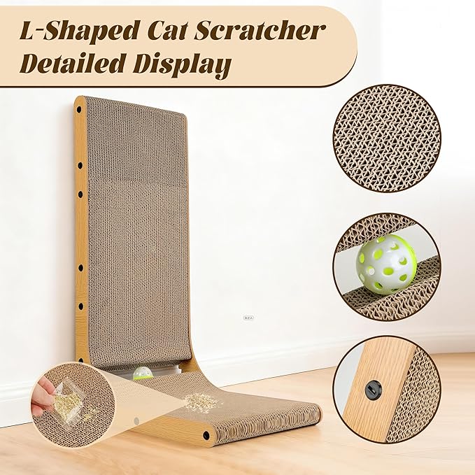 PatiencET L Shape Cat Scratcher, 26.8 Inch Cardboard Scratch Pad - Image 5