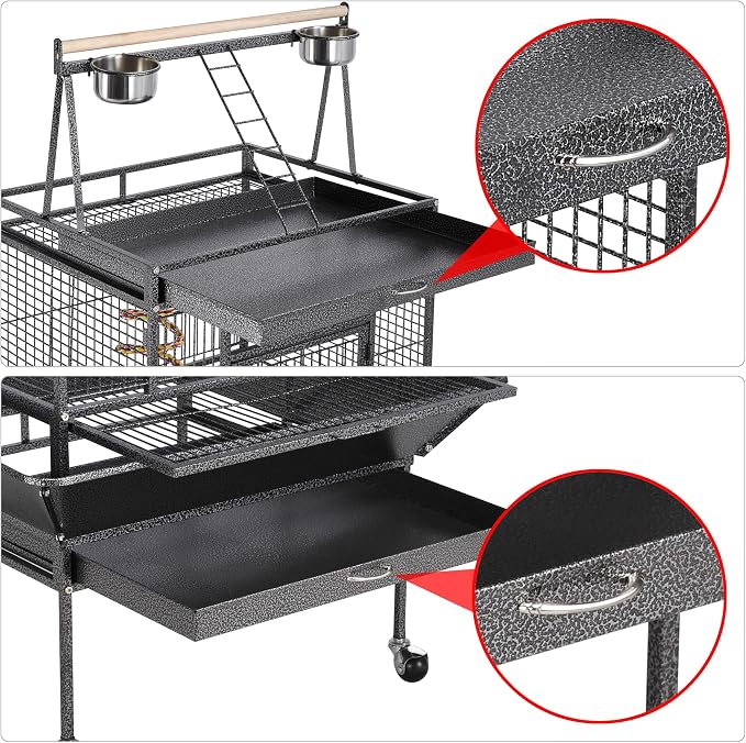 Yaheetech 69-inch Wrought Iron Rolling Large Parrot Bird Cage - Image 4